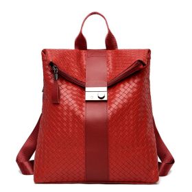 Soft Leather Fashion Minimalist Preppy Style Casual Backpack (Color: Red)