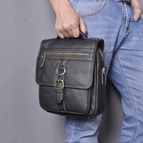 Mens Fashion Casual Multifunctional Leather Shoulder Crossbody Bag (Color: Black)