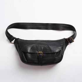 Genuine Leather Men's Chest Bag Single-shoulder Cross-body Waist Bag (Color: Black)