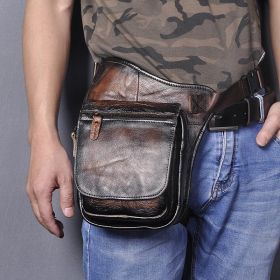 Casual Retro Men's Cowhide Messenger Bag (Option: Deep coffee wash water)