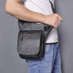 Casual Retro Men's Cowhide Messenger Bag (Option: Black lychee stripe)