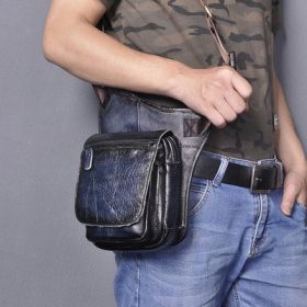 Casual Retro Men's Cowhide Messenger Bag (Option: Blue stroke)