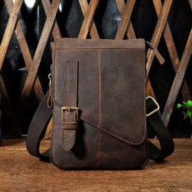 First Layer Oil Wax Leather Cowhide 8 One Shoulder Oblique Cross Chest Bag (Option: Dark crazy horse)