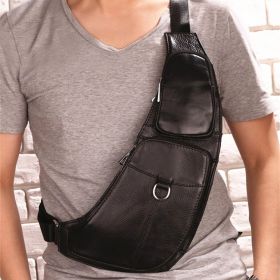 Leather Men's Chest Bag First Layer Cowhide Casual Satchel (Option: Type 1 Black)